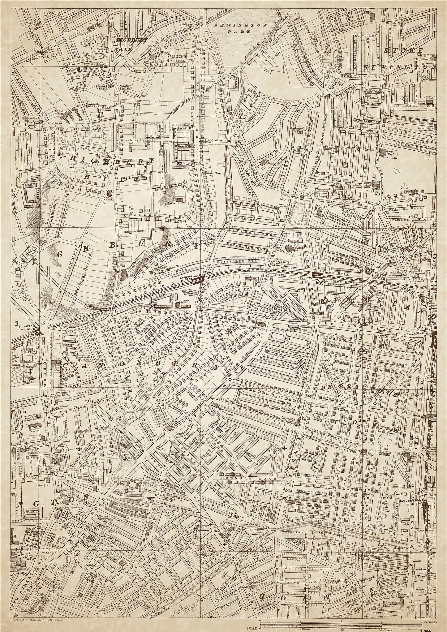 London in 1888 Series - showing Highbury, Stoke Newington, Canonbury, Hoxton - sheet 8