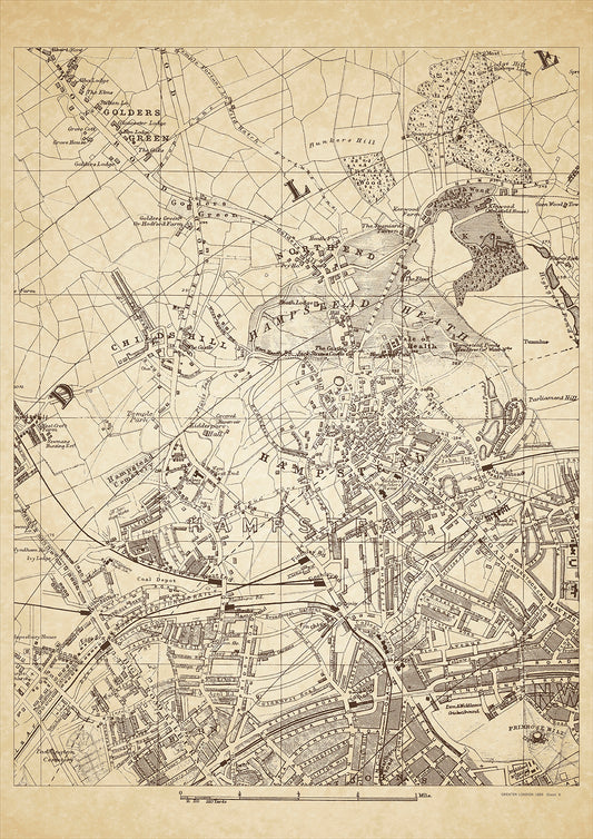 Greater London in 1888 Series - showing Hampstead, Golders Green, Kilburn (north), Northend, Childs Hill  - sheet 8