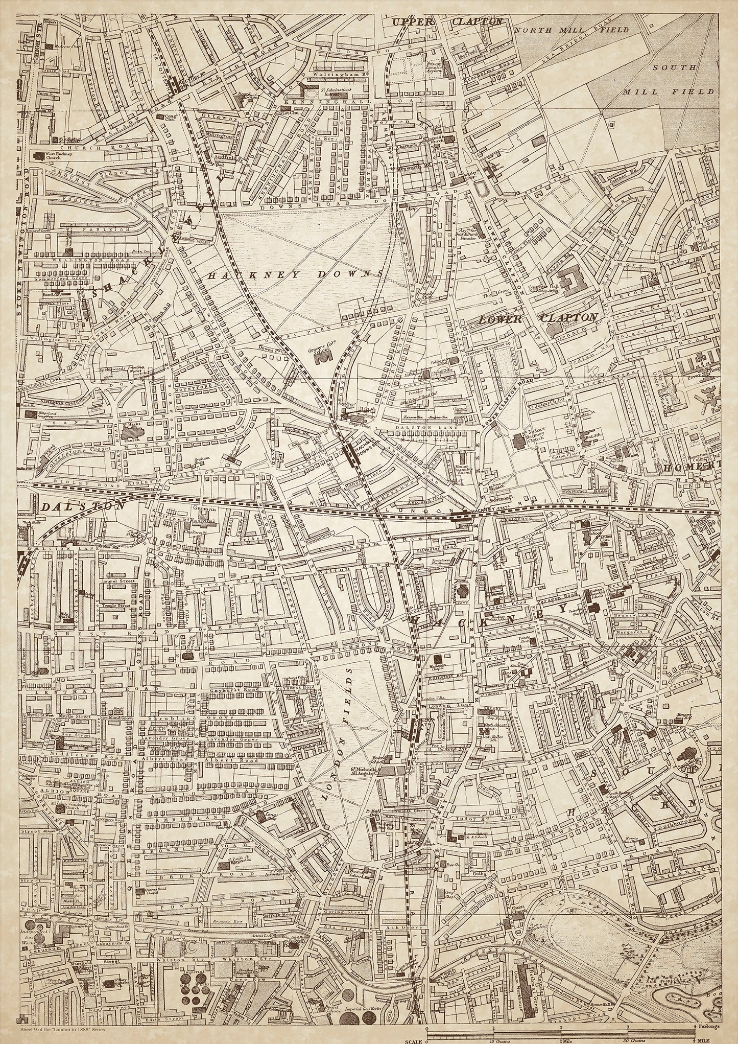 London in 1888 Series - showing Shacklewell, Clapton, Hackney - sheet 9