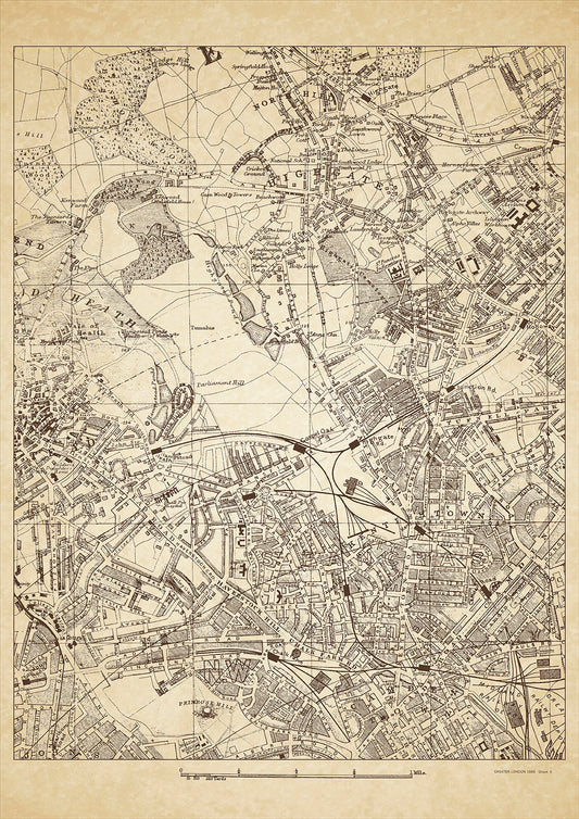 Greater London in 1888 Series - showing Highgate, Kentish Town, Camden (north), North Hill, Primrose Hill  - sheet 9