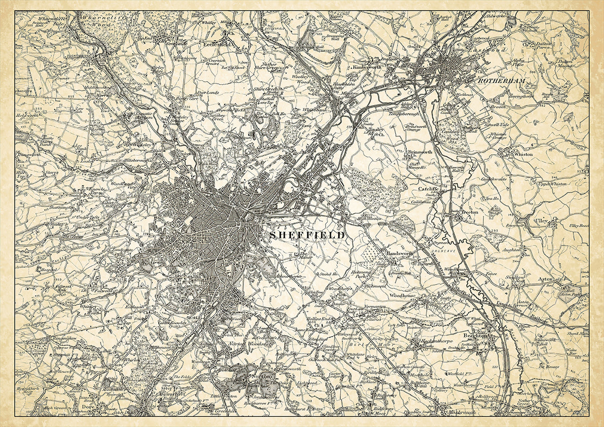 Sheffield in 1898, showing the town and the surrounding area