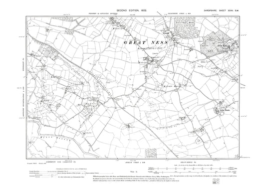 Great Ness, Nesscliff, Wilcott, Kinton, Shropshire in 1902: 27SW