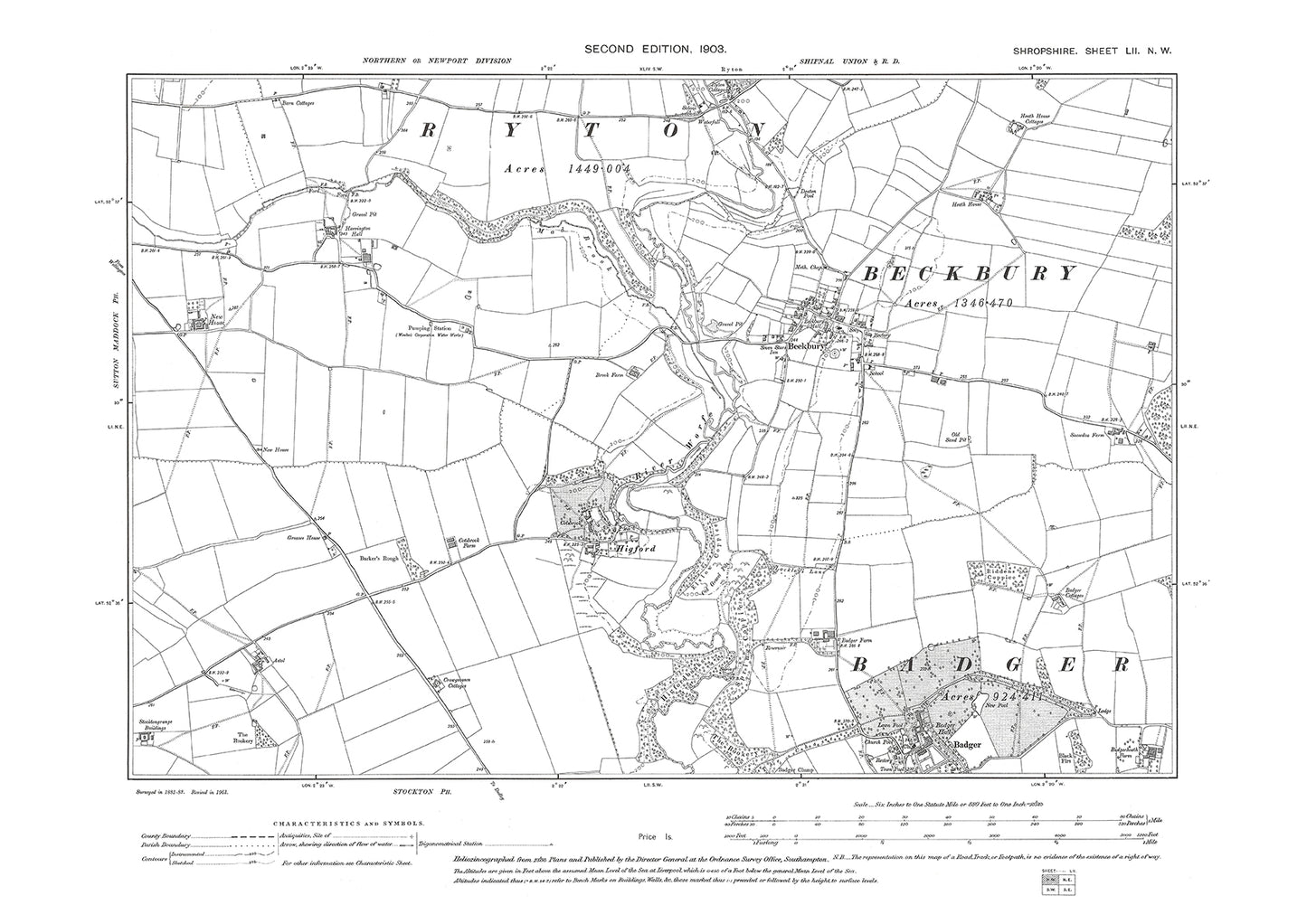Beckbury, Badger, Higford, Shropshire in 1903: 52NW
