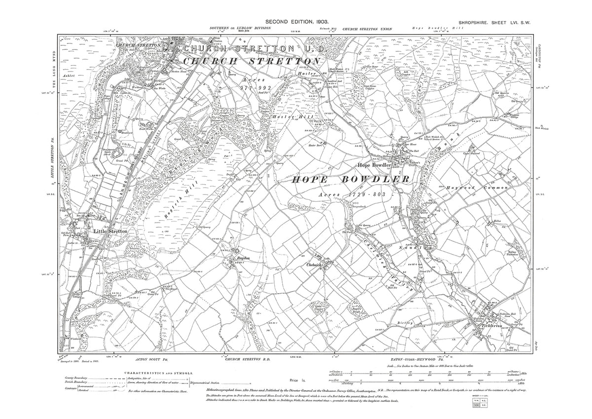 Stretton Map Church Stretton (south), Little Stretton, Hope Bowdler, Shropshire in ...