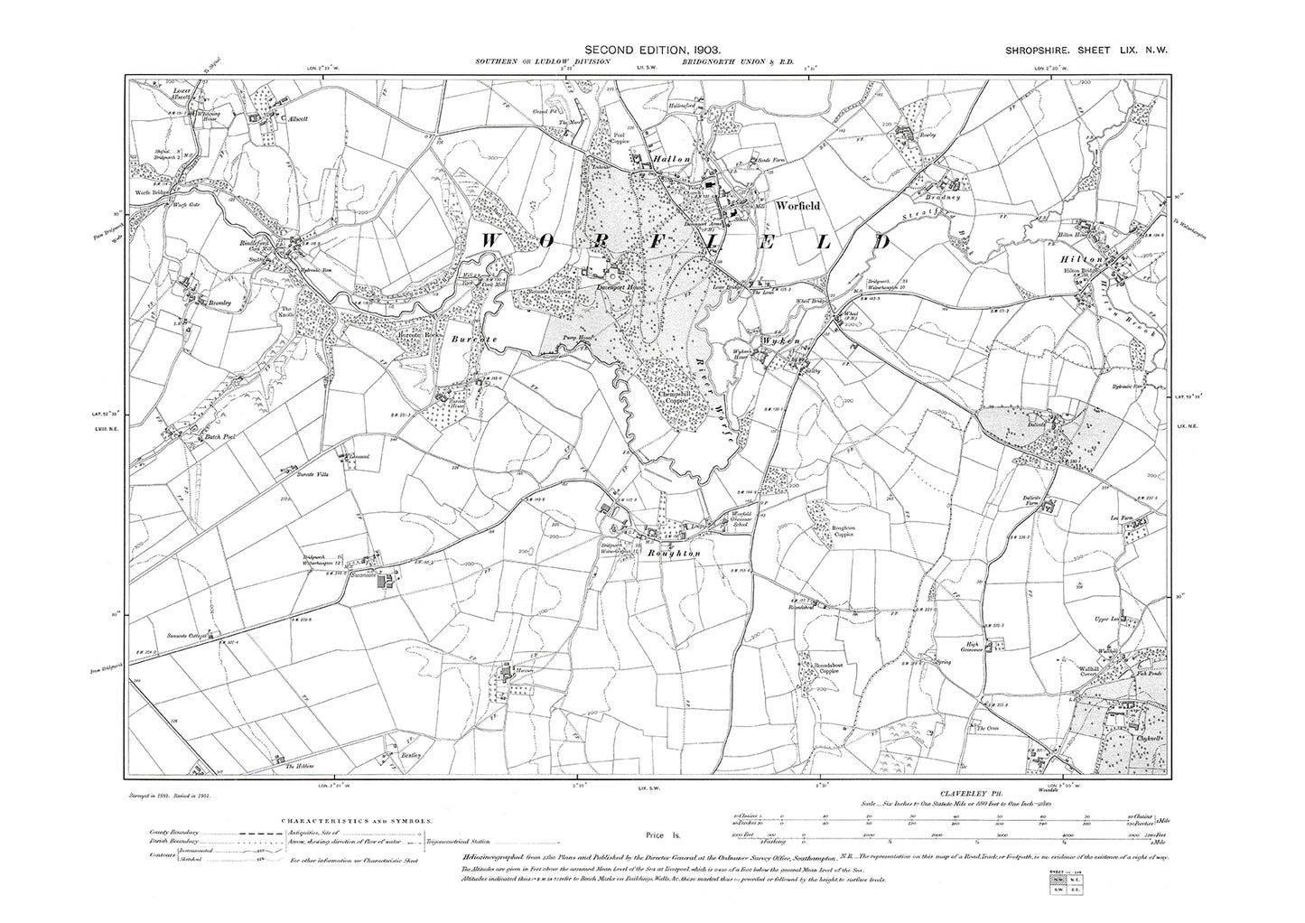 Worfield, Roughton, Hilton, Shropshire in 1903: 59NW