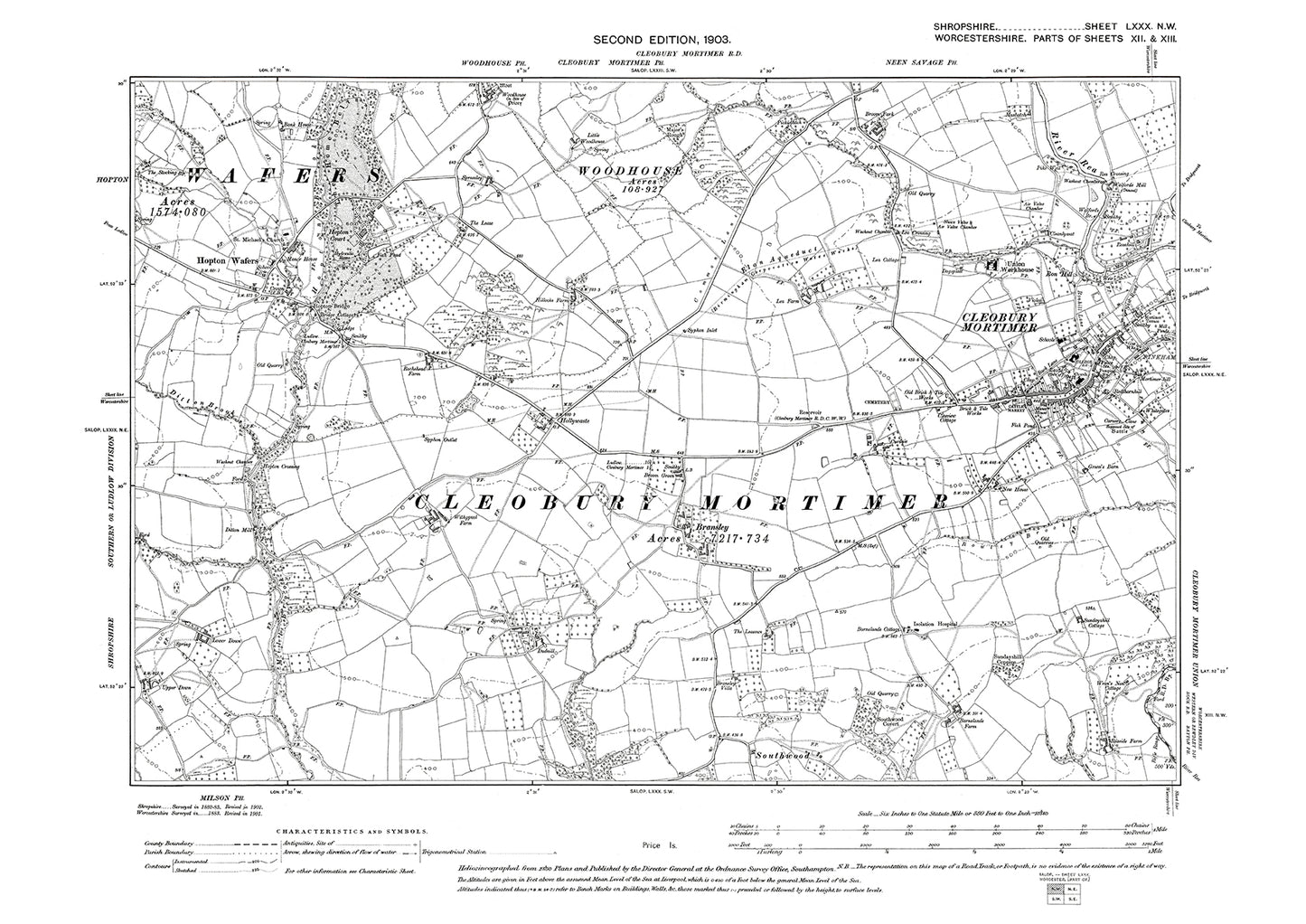 Cleobury Mortimer, Hopton Wafers, Shropshire in 1903: 80NW