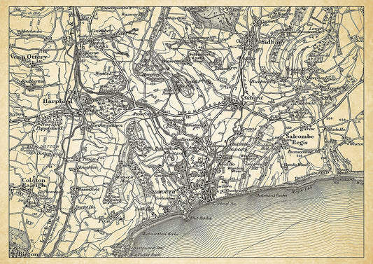 Sidmouth in 1898, showing the town and the surrounding area