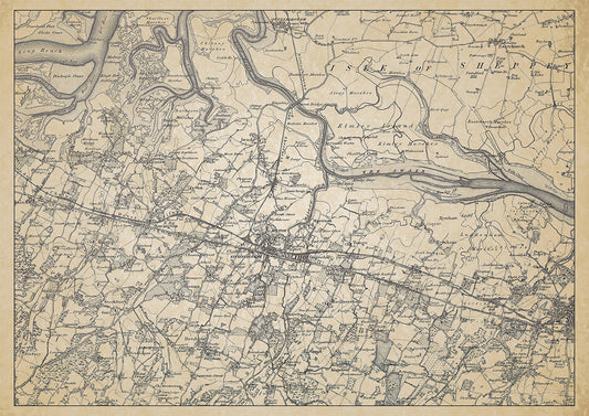 Sittingbourne in 1898, showing the town and the surrounding area