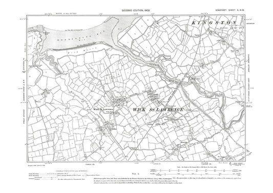 Wick St Lawrence, Bourton, Icelton, old map Somerset 1903: 10NW