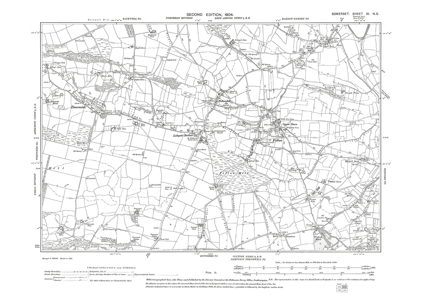 Felton, Downside, Lulsgate Bottom, old map Somerset 1904: 11NE