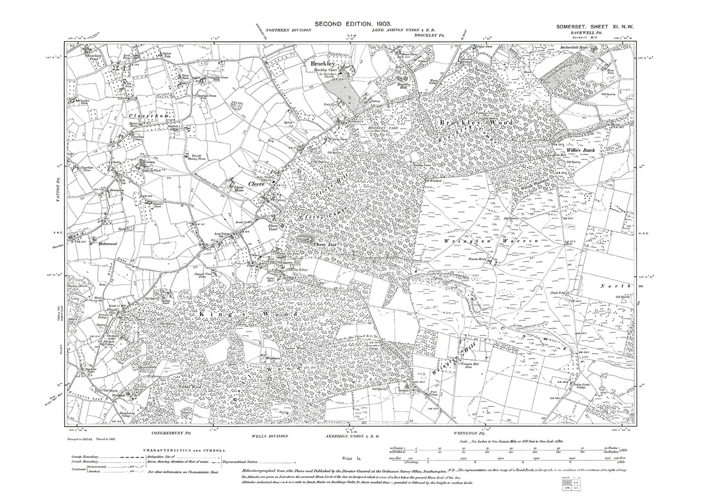 Brockley, Cleeve, Claverham, old map Somerset 1903: 11NW