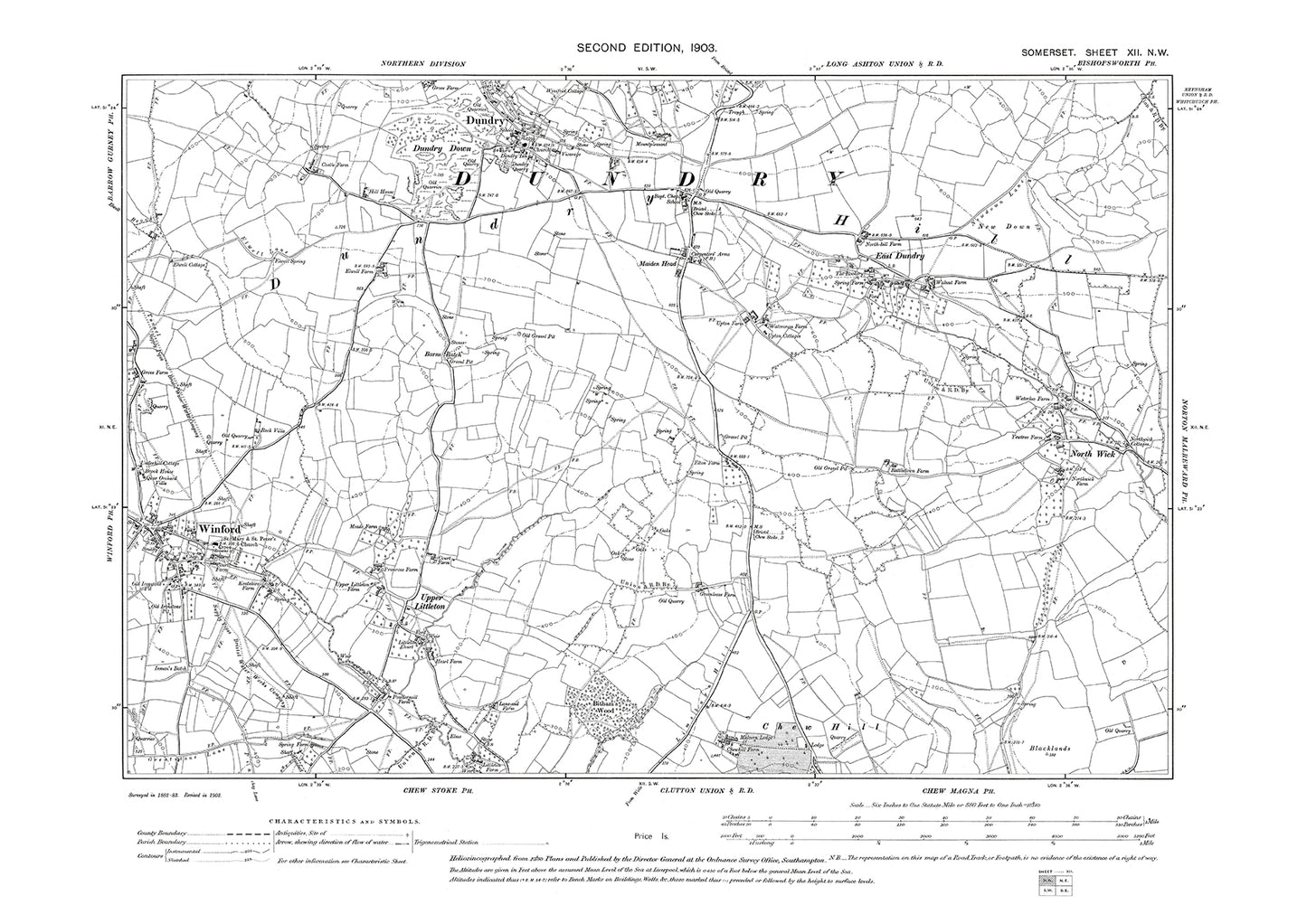 Dundry, Winford, North Wick, old map Somerset 1903: 12NW