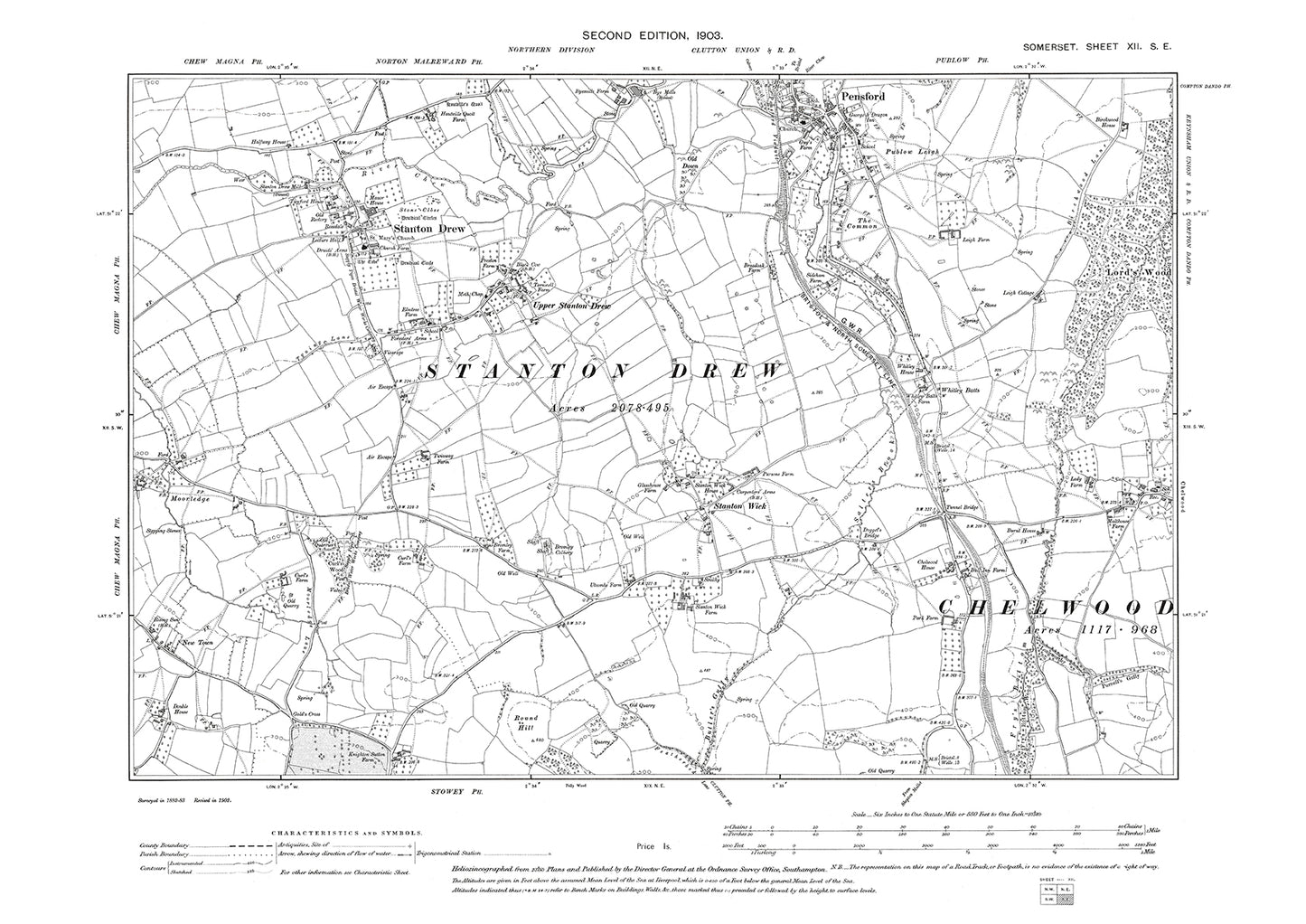 Stanton Drew, Pensford, Stanton Wick, old map Somerset 1903: 12SE