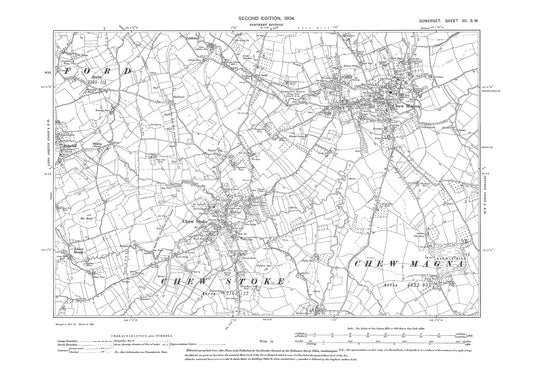 Chew Magna, Chew Stoke, old map Somerset 1904: 12SW