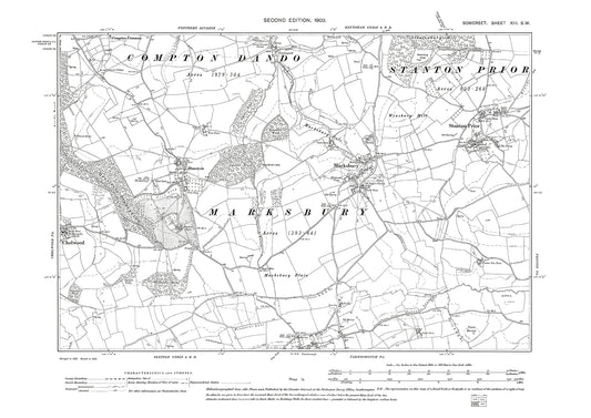 Marksbury, Stanton Prior, Hunstrete, old map Somerset 1903: 13SW