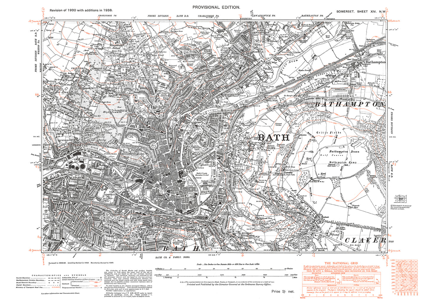 Bath, old map Somerset 1938: 14NW