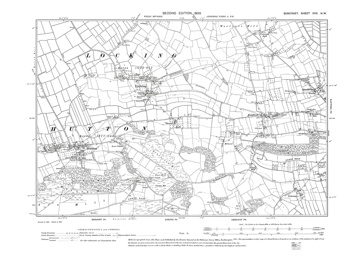 Hutton, Locking, old map Somerset 1903: 17NW