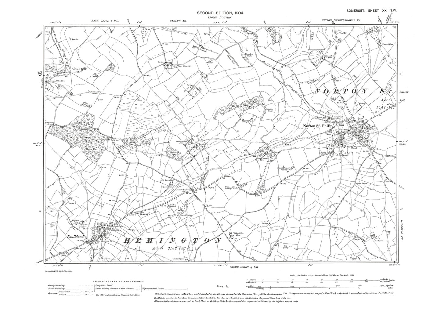 Norton St Philip, Faulkland, old map Somerset 1904: 21SW