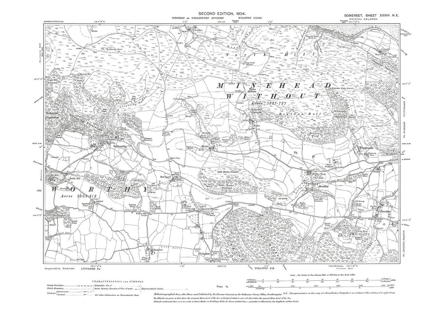 Selworthy, Bratton, old map Somerset 1904: 34NE