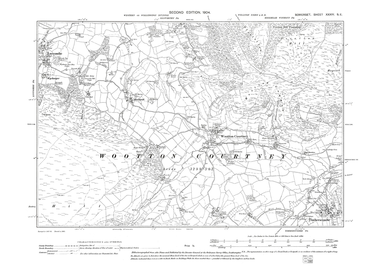 Wootton Courtney, Luccombe, Timberscombe, old map Somerset 1904: 34SE