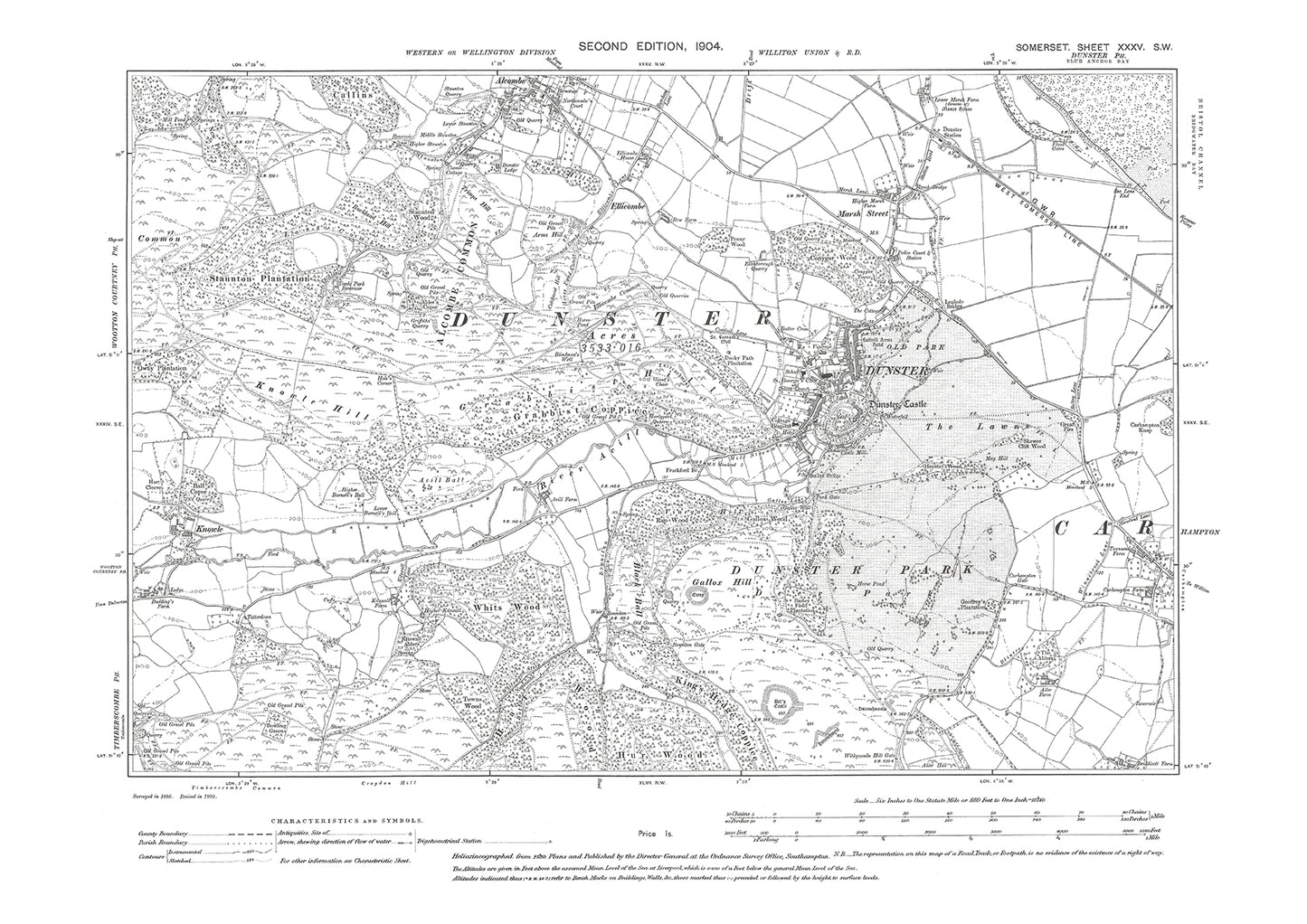 Dunster, Carhampton (west), Alcombe (south), old map Somerset 1904: 35SW