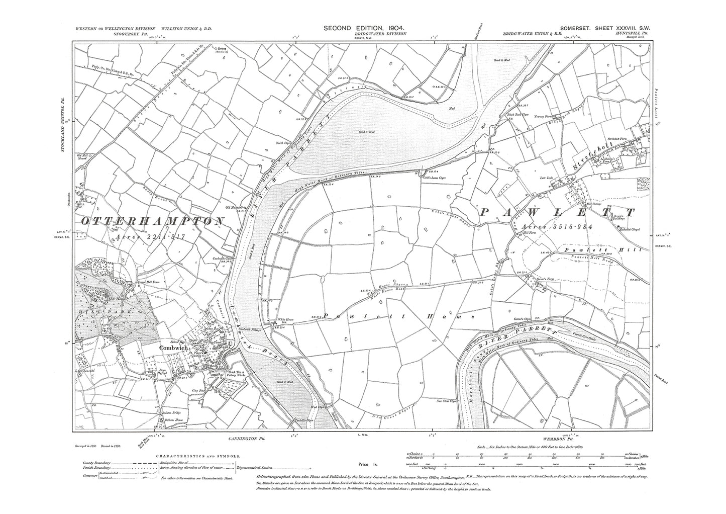 Combwich, old map Somerset 1904: 38SW