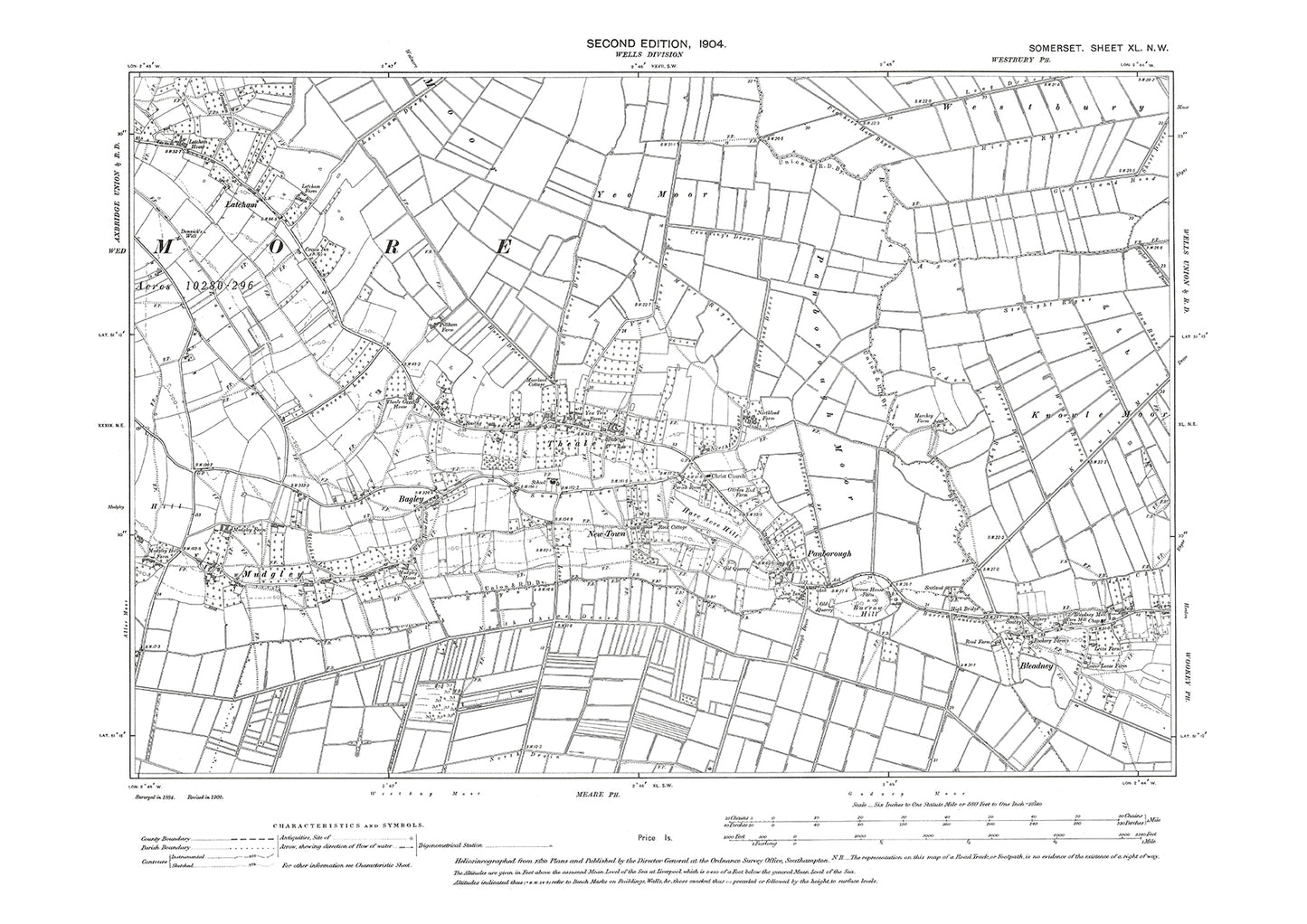 Theale, Panborough, Bleadney, old map Somerset 1904: 40NW