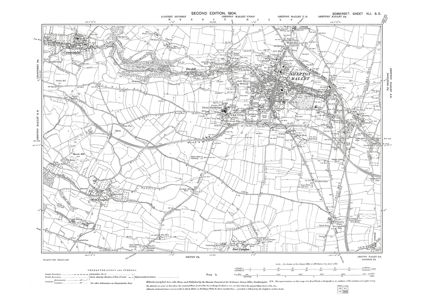 Shepton Mallet, Croscombe, old map Somerset 1904: 41SE