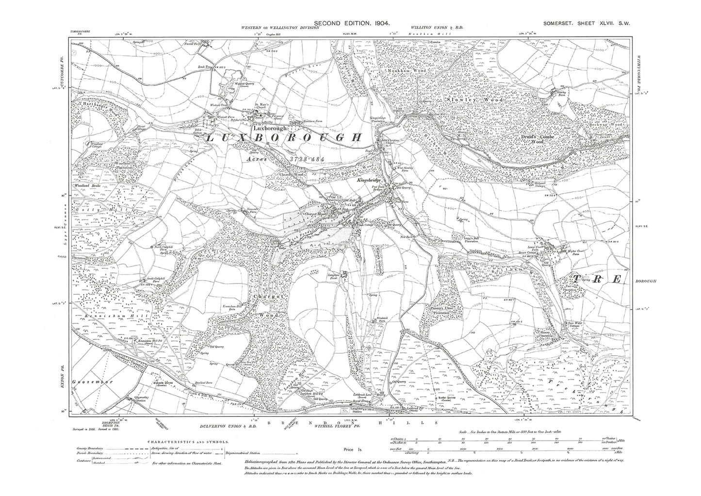 Luxborough, old map Somerset 1904: 47SW