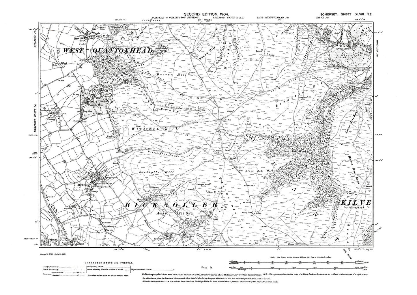 Bicknoller, Weacombe, old map Somerset 1904: 48NE