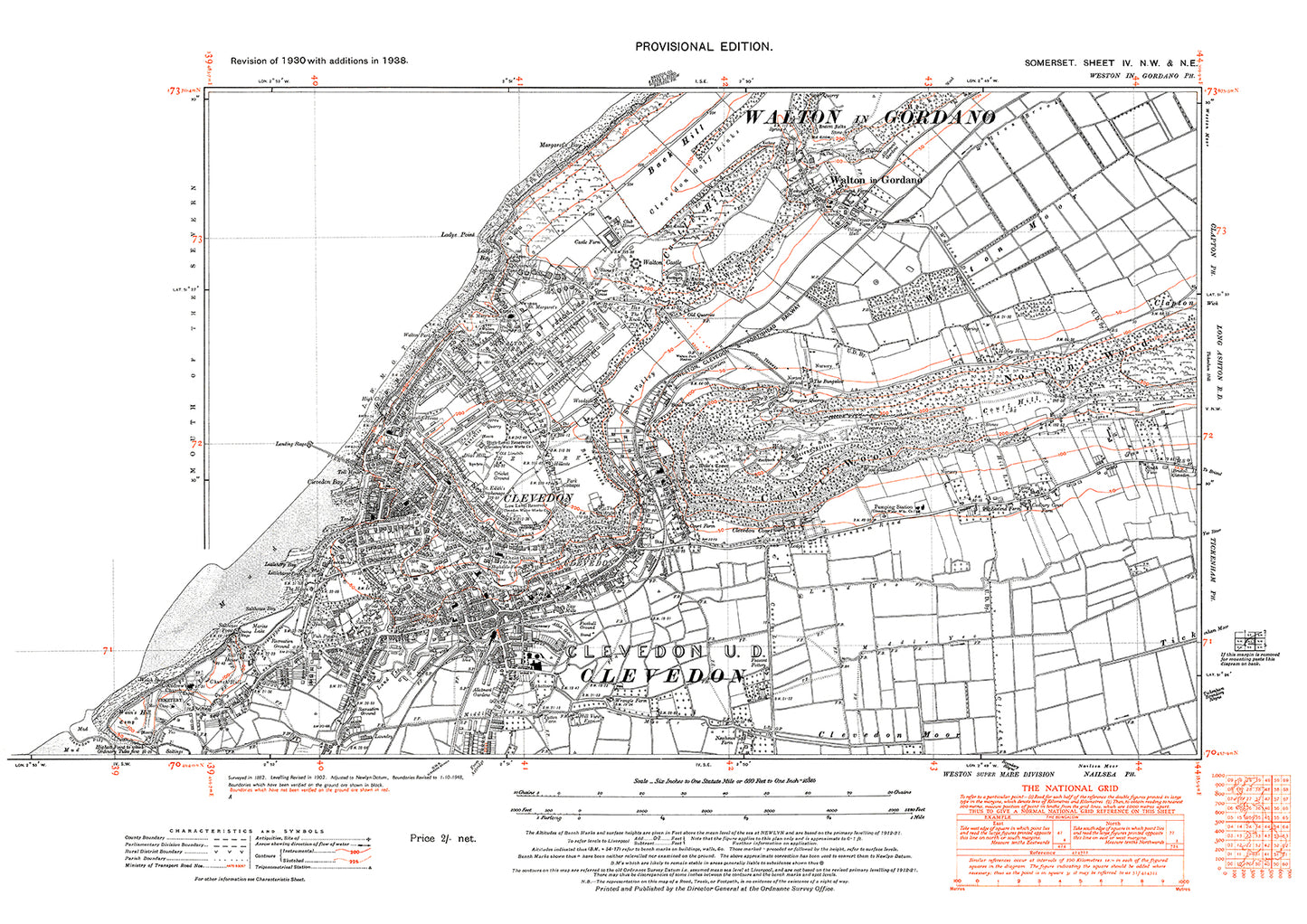 Clevedon, Walton in Gordano, old map Somerset 1938: 4NW-NE