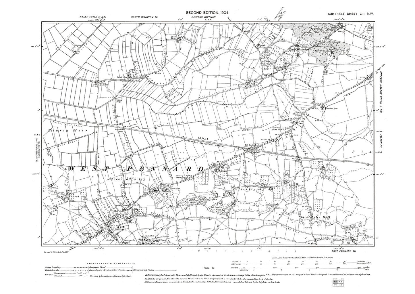 West Pennard, old map Somerset 1904: 53NW