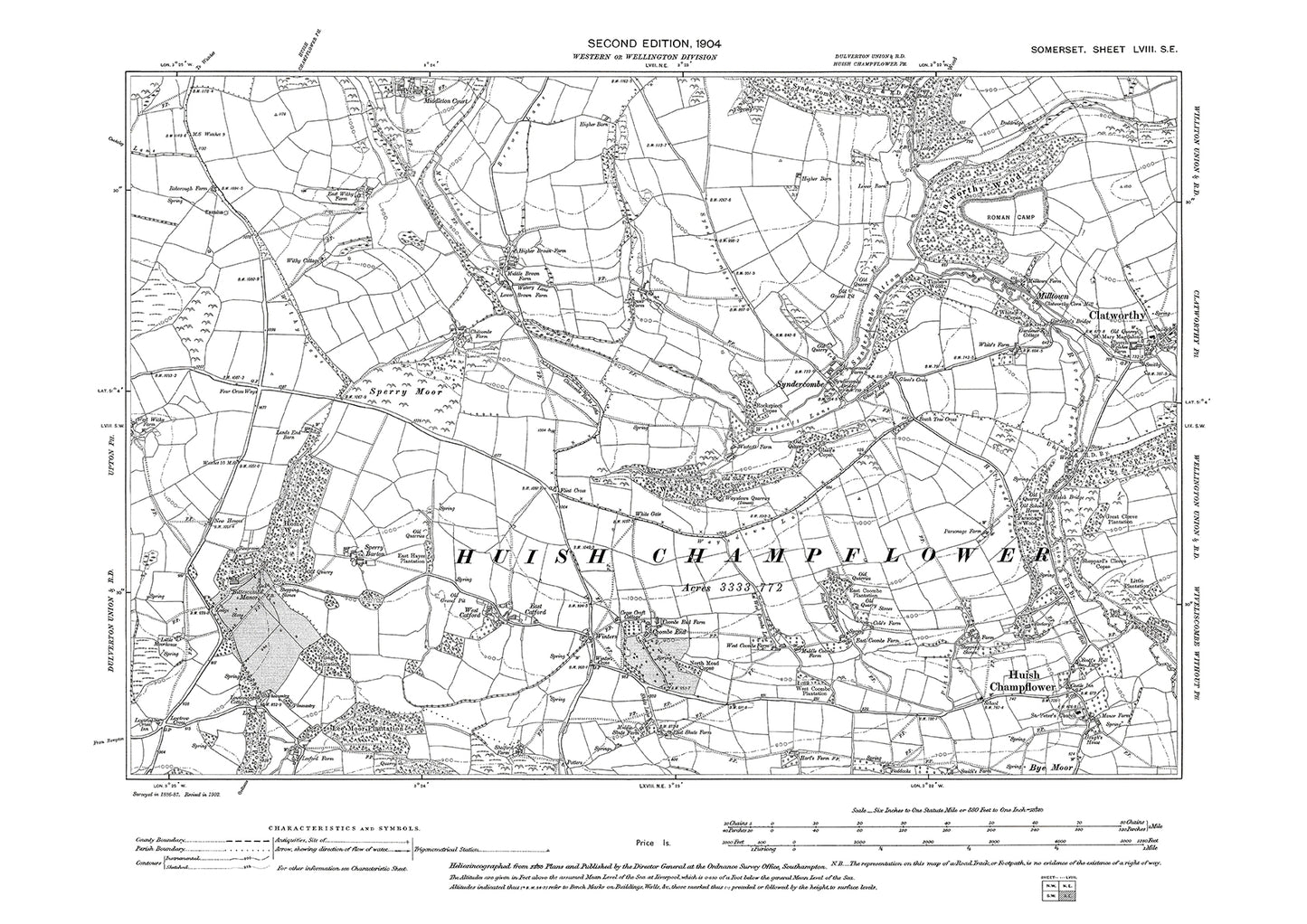 Clatworthy, Huish Champflower, old map Somerset 1904: 58SE