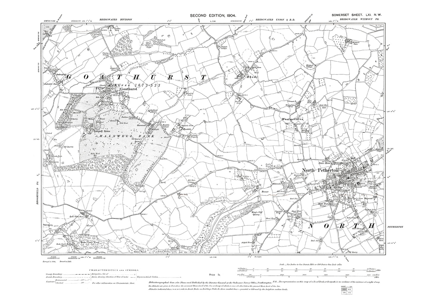 North Petherton, Goathurst, old map Somerset 1904: 61NW