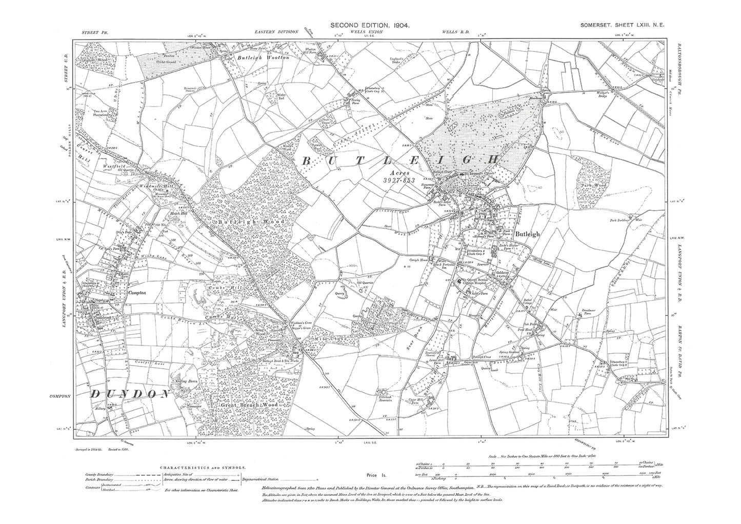 Butleigh, Compton, old map Somerset 1904: 63NE