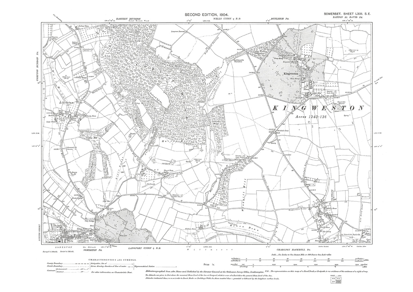 Somerton (northwest), Kingweston, Charlton Mackrell (north), old map Somerset 1904: 63SE