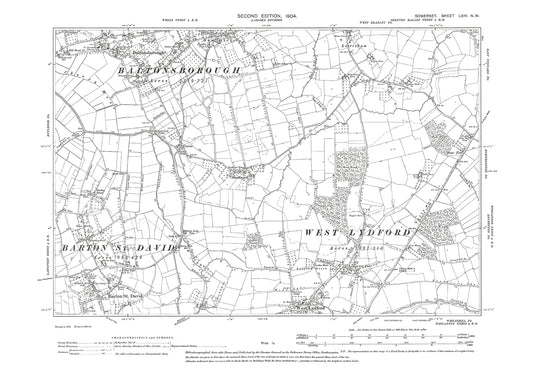 Baltonsborough, Barton St David, West Lydford, old map Somerset 1904: 64NW