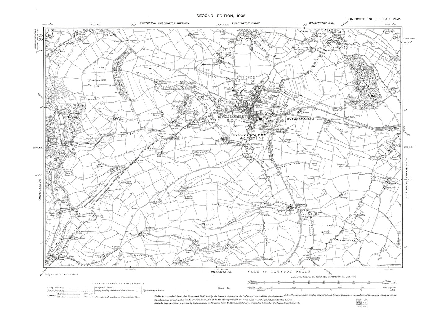 Wiveliscombe, old map Somerset 1905: 69NW