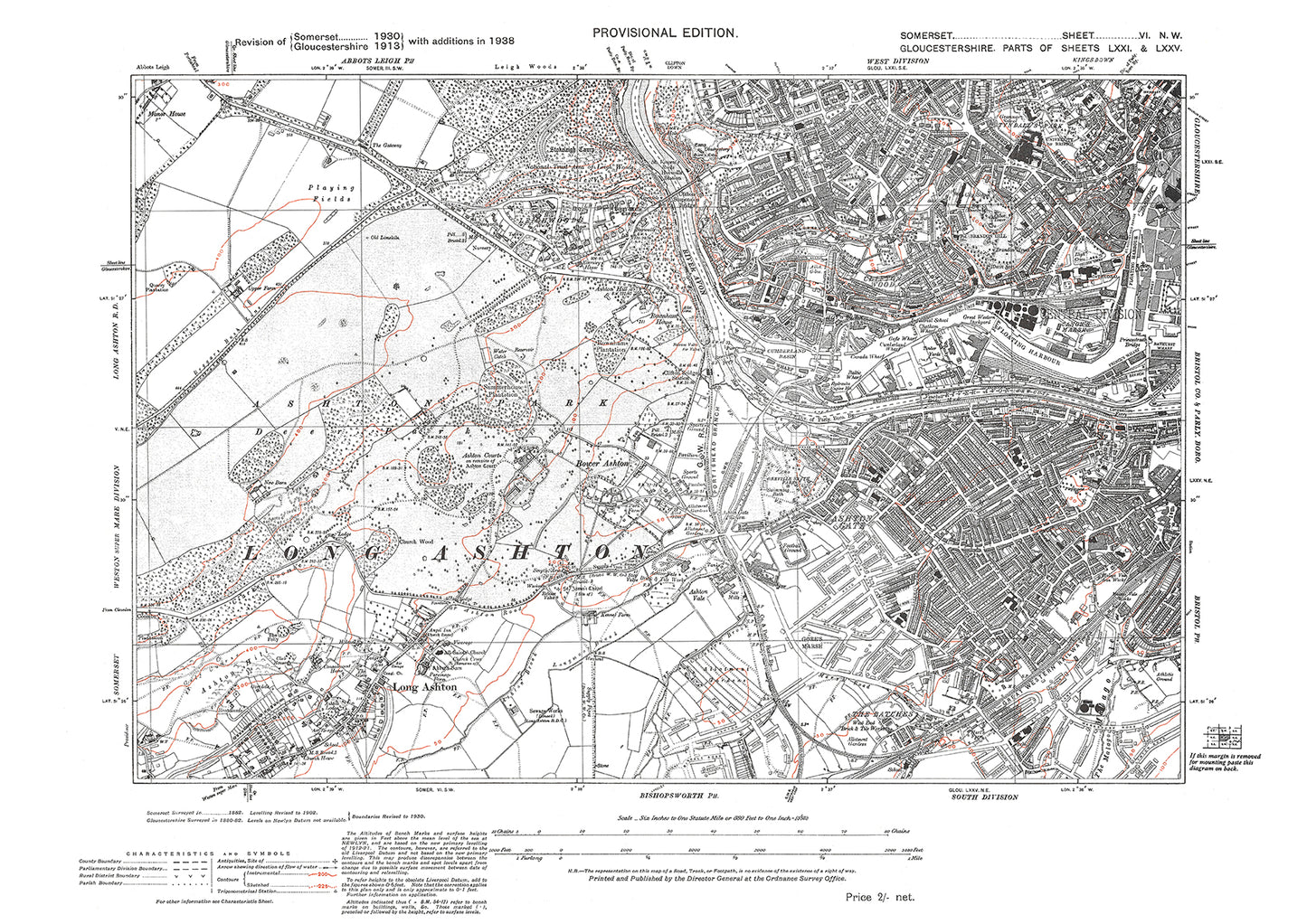 Bristol Clifton Wood, Ashton Gate, old map Somerset 1938: 6NW