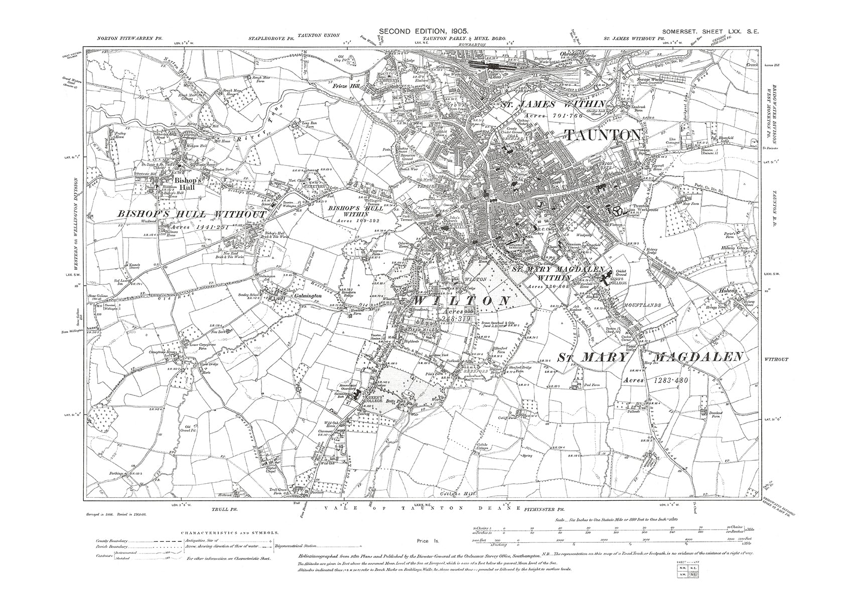 Burtle Map Taunton, Wilton, Bishop's Hull, old map Somerset 1905: 70SE – Old Map ...
