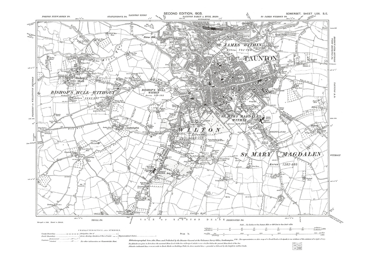 Taunton, Wilton, Bishop's Hull, old map Somerset 1905: 70SE