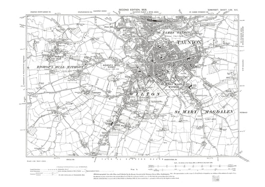 Taunton, Wilton, Bishop's Hull, old map Somerset 1905: 70SE