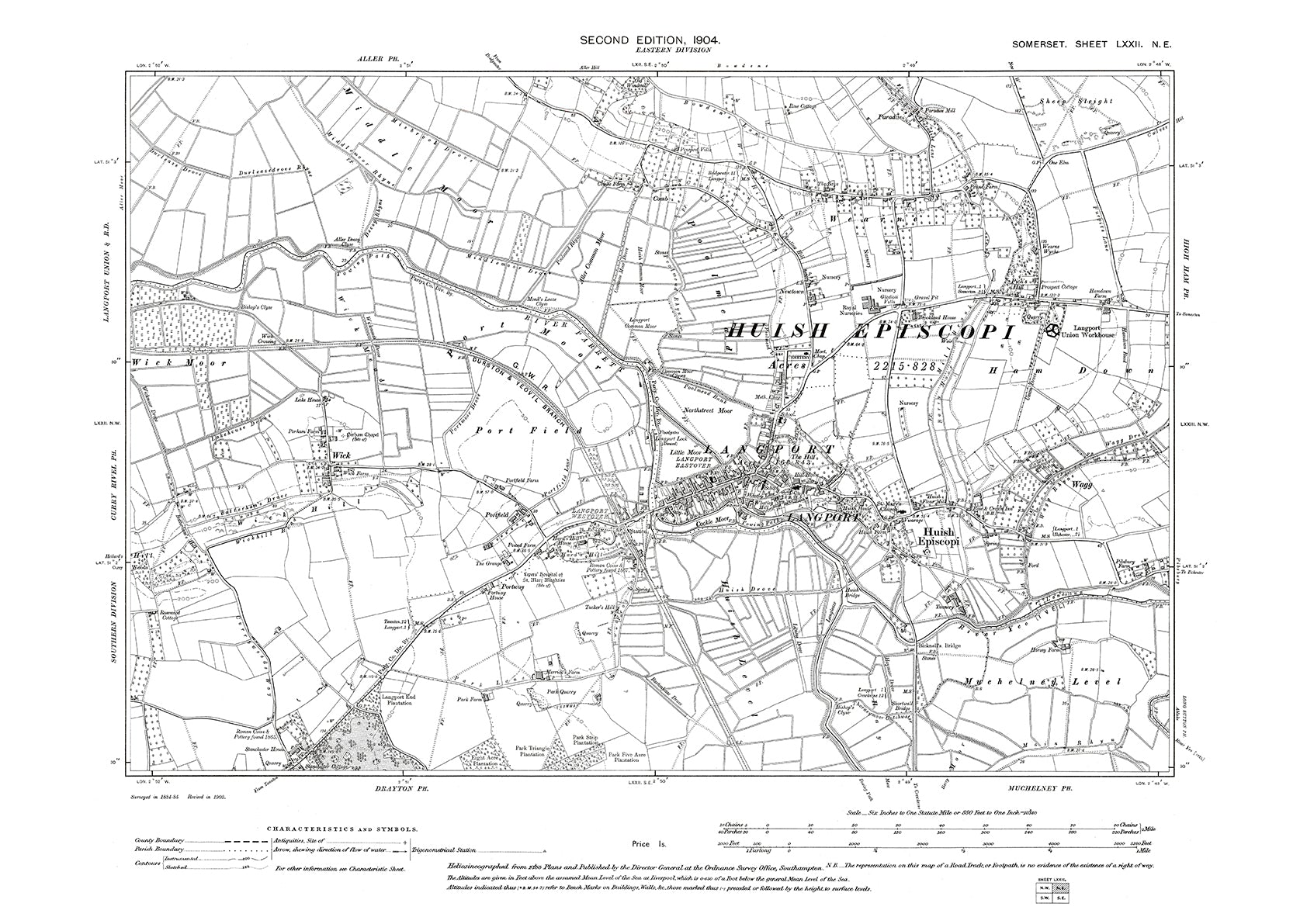 Langport, old map Somerset 1904: 72NE – Old Map Downloads