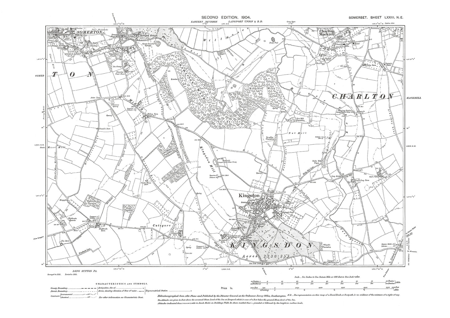 Kingsdon, Somerton (southeast), Charlton Mackrell, old map Somerset 1904: 73NE