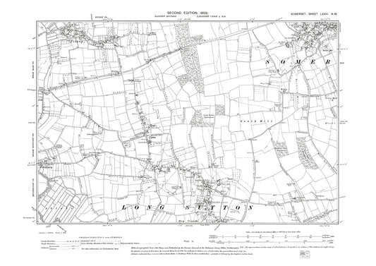 Somerton (southwest), Pitney, Long Sutton (north), old map Somerset 1903: 73NW