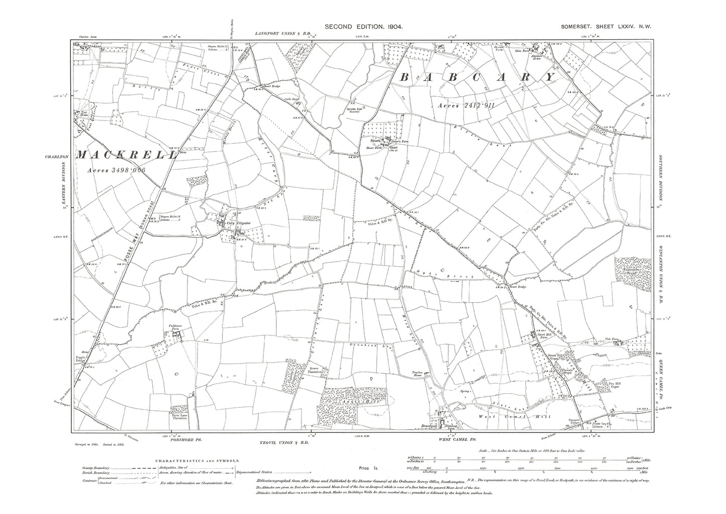 Cary Fitzpaine, Steart, West Camel (N), old map Somerset 1904: 74NW