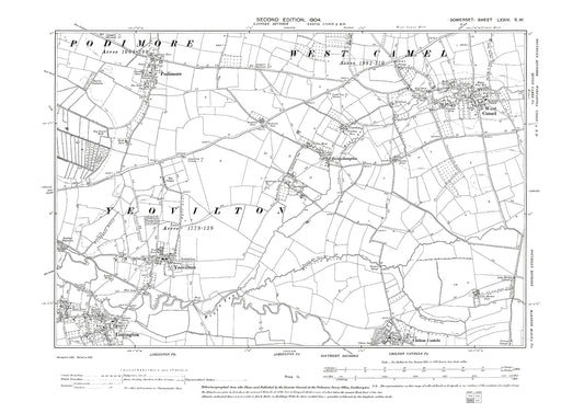 West Camel, Yeovilton, Podimore, Limington, old map Somerset 1904: 74SW