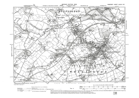 Wellington, Runnington, Holywell Lake, old map Somerset 1905: 78NE