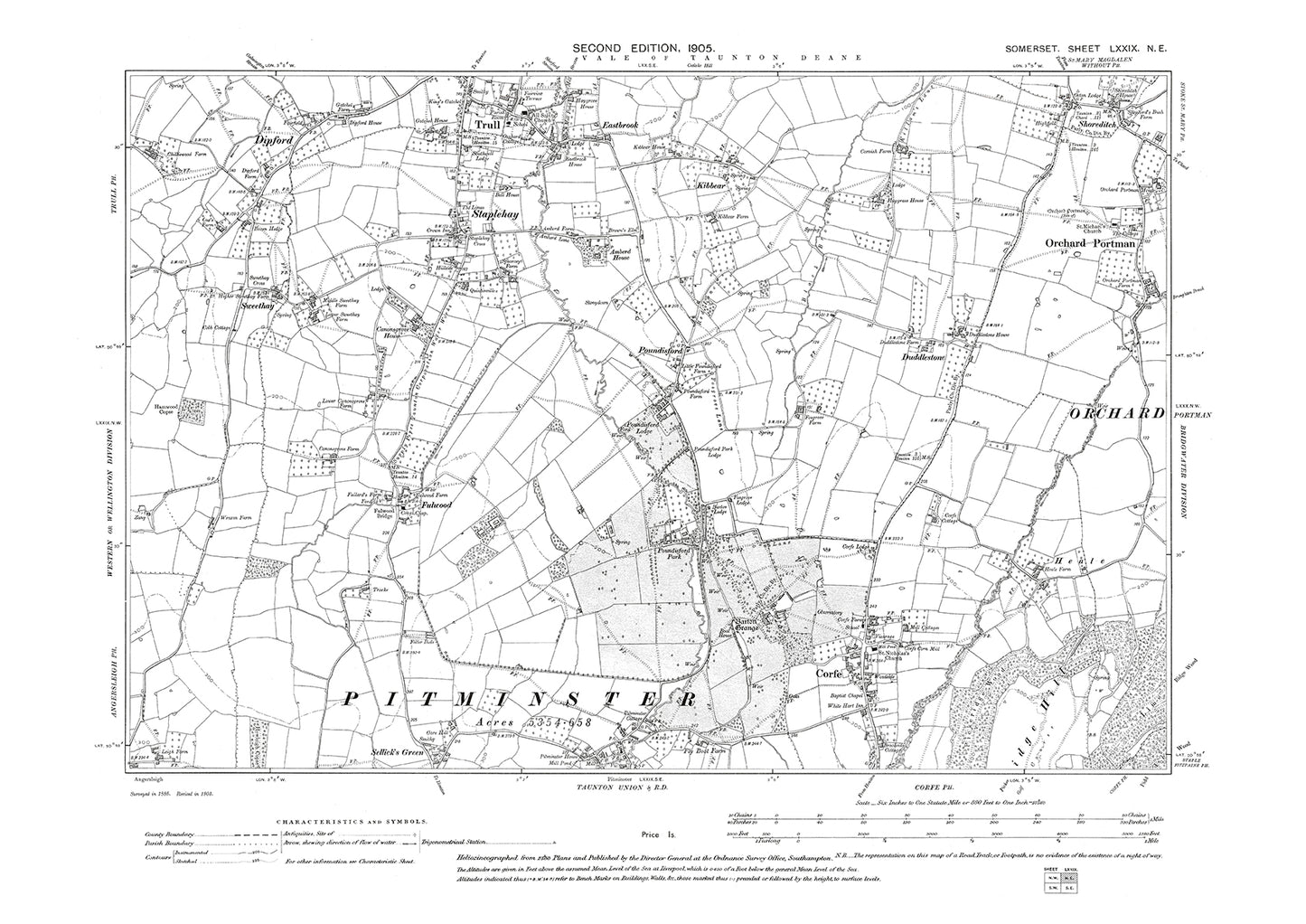 Orchard Portman, Corfe, Trull, Staplehay, old map Somerset 1905: 79NE