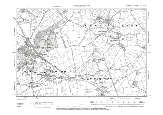 Curry Mallet, Hatch Beauchamp, Beer Crocombe, old map Somerset 1904: 80NE